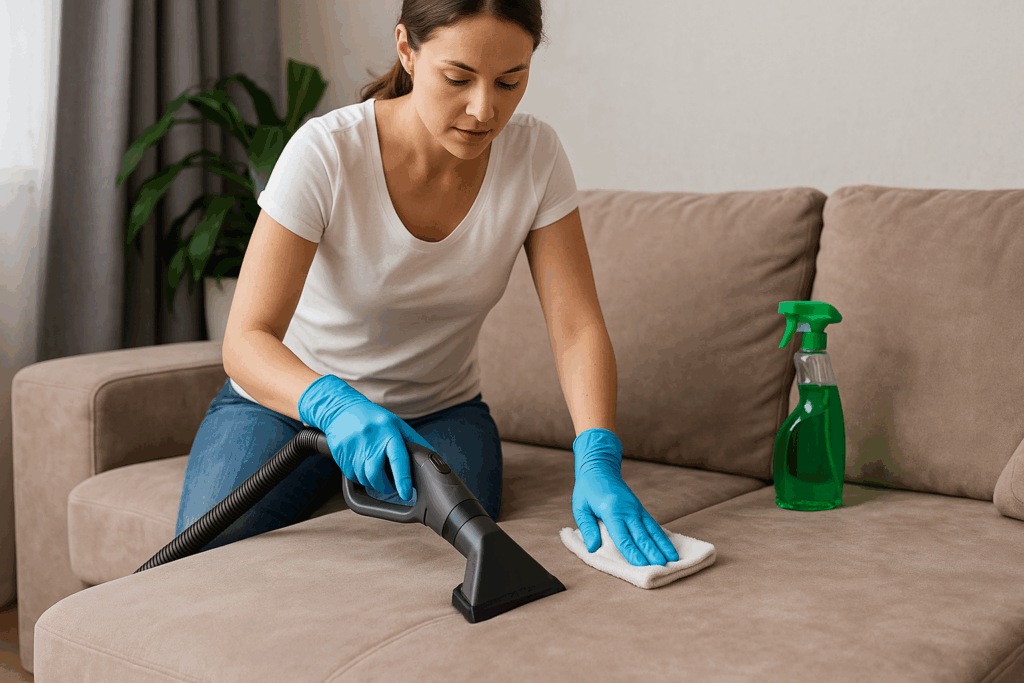 Microleder bank schoonmaken