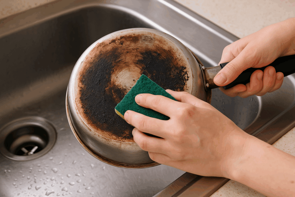 Onderkant pan schoonmaken