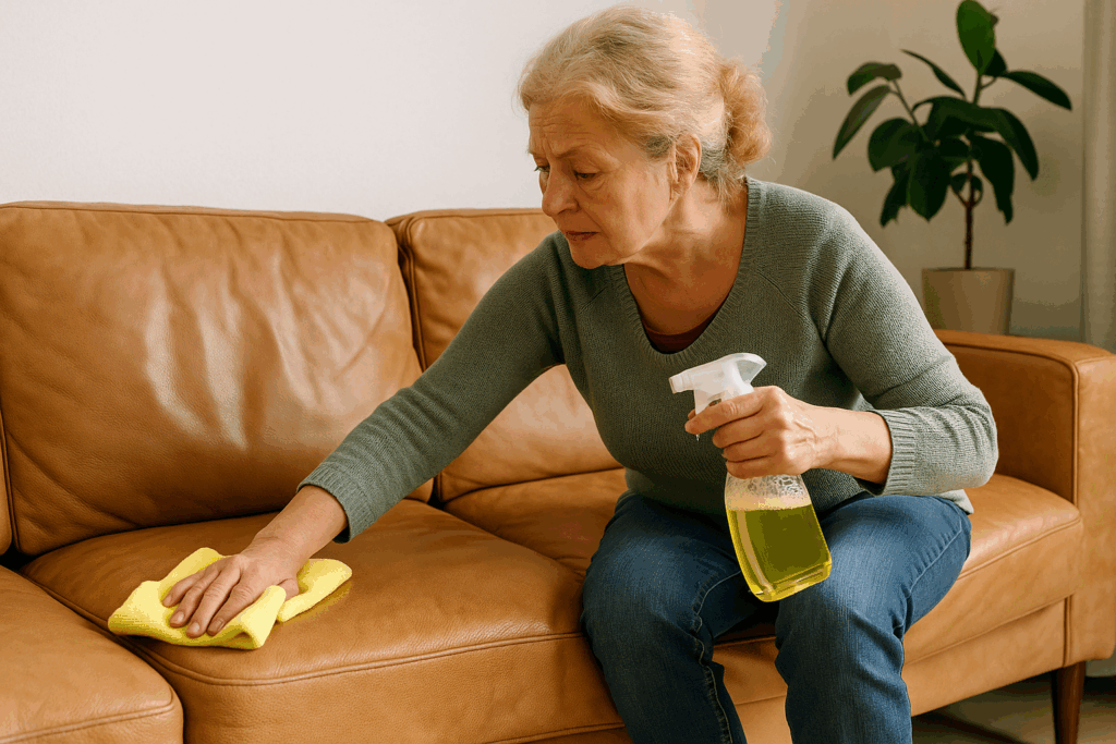Oma Weet Raadt leren bank schoonmaken