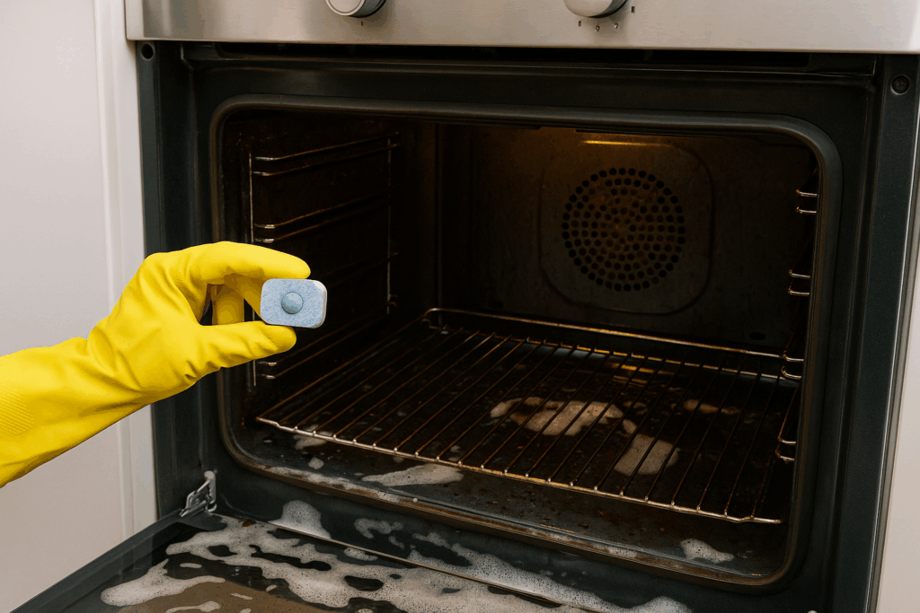Oven schoonmaken met vaatwastablet