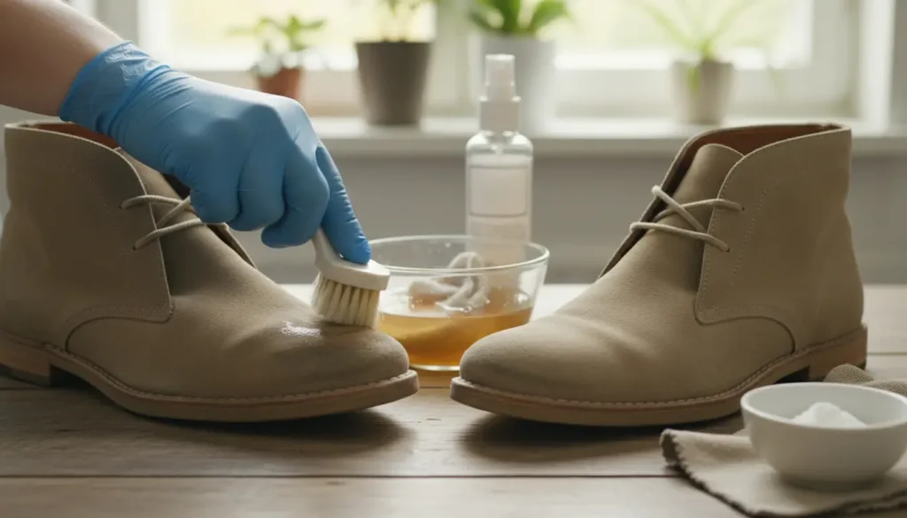 Suède schoenen schoonmaken met azijn: zo pak je vlekken aan zonder kleurverschil