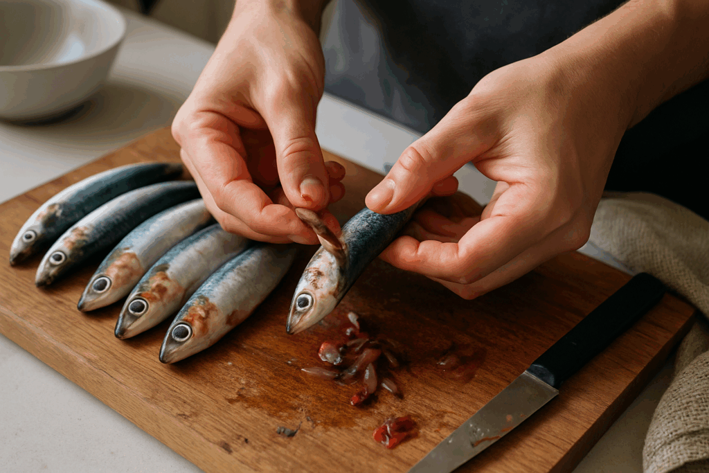 Sardientjes schoonmaken