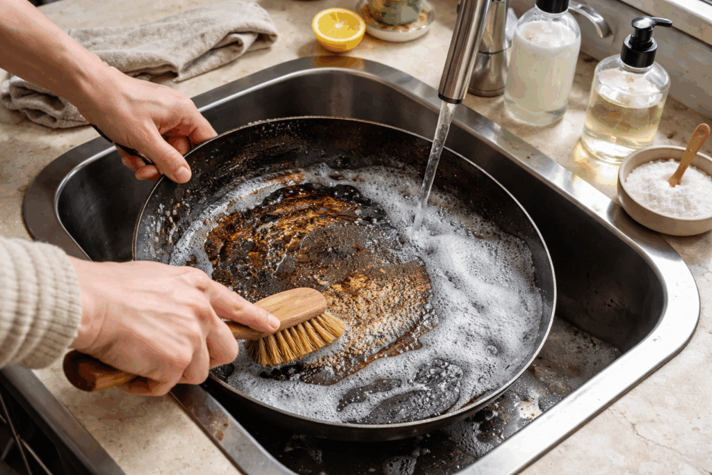 Stalen pan schoonmaken